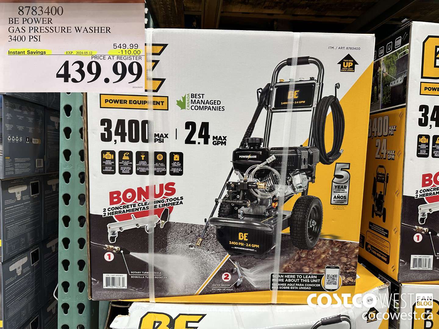 8783400 BE POWER PRESSURE WASHER 3400 PSI ($110.00 INSTANT SAVINGS EXPIRES ON 2024-05-12) $439.99