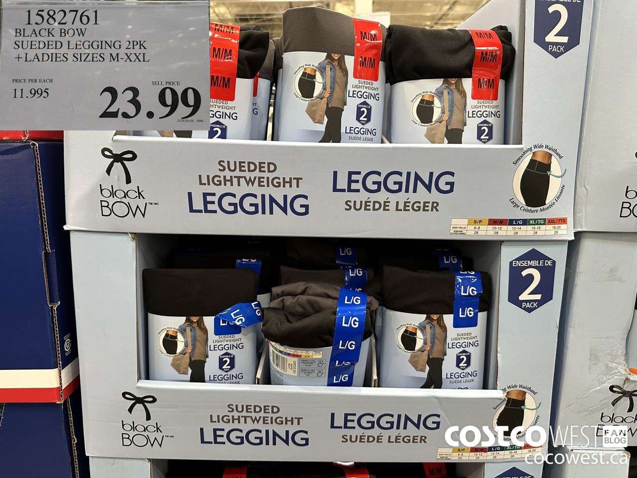 1582761 BLACK BOW SUEDED LEGGINGS 2PK LADIES SIZES M-XXL $23.99