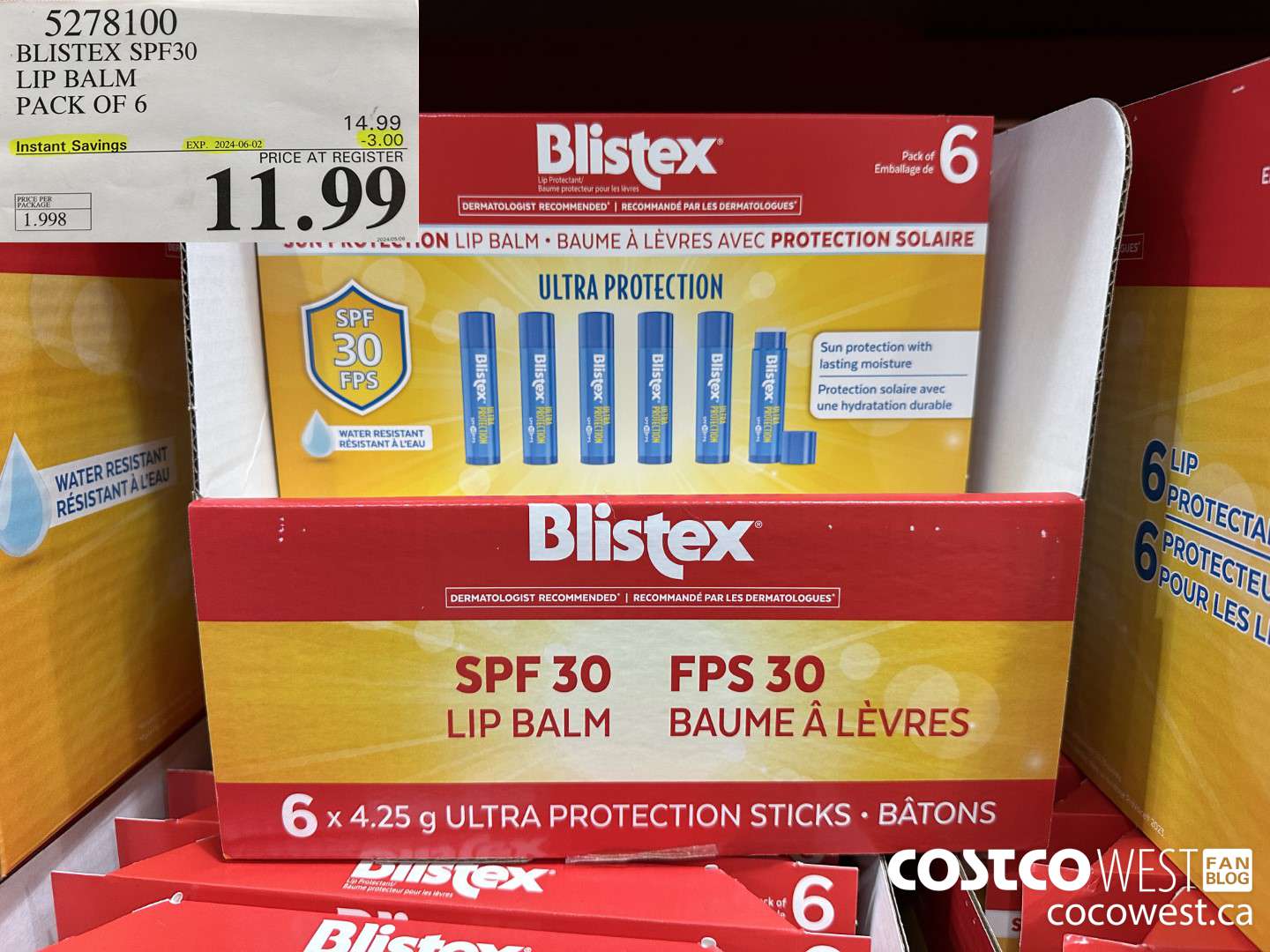 5278100 BLISTEX SPF30 LIP BALM PACK OF 6 ($3.00 INSTANT SAVINGS EXPIRES ON 2024-06-02) $11.99
