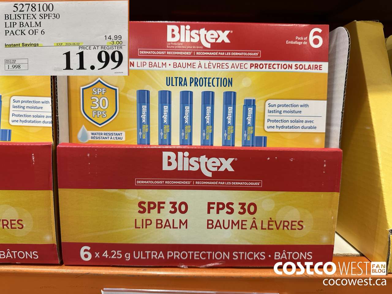 5278100 BLISTEX SPF30 LIP BALM PACK OF 6 ($3.00 INSTANT SAVINGS EXPIRES ON 2024-06-02) $11.99