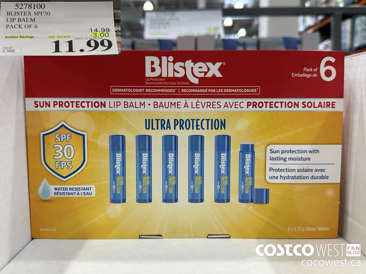5278100 BLISTEX SPF30 LIP BALM PACK OF 6 ($3.00 INSTANT SAVINGS EXPIRES ON 2024-06-02) $11.99