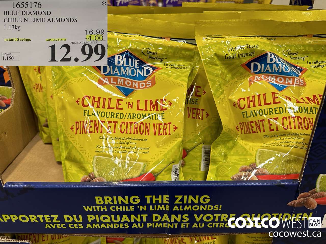1655176 BLUE DIAMOND CHILE N LIME ALMONDS 1.13KG ($4.00 INSTANT SAVINGS EXPIRES ON 2024-06-16) $12.99