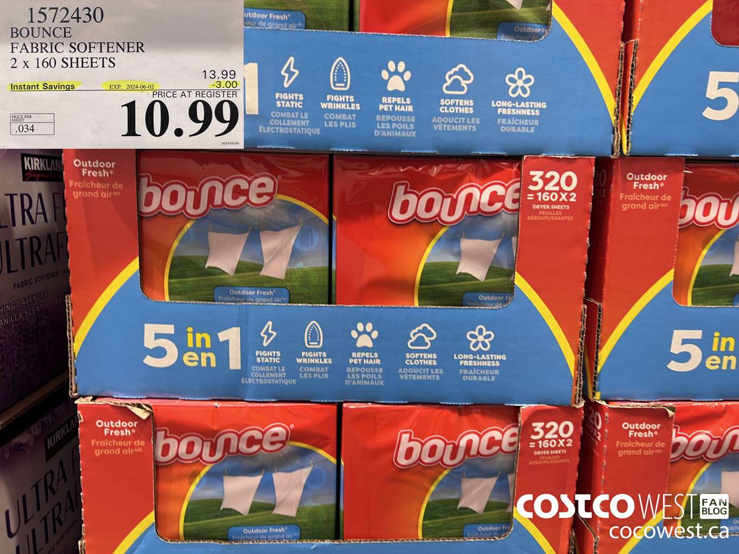 1572430 BOUNCE FABRIC SOFTENER 2 X 160 SHEETS ($3.00 INSTANT SAVINGS EXPIRES ON 2024-06-02) $10.99