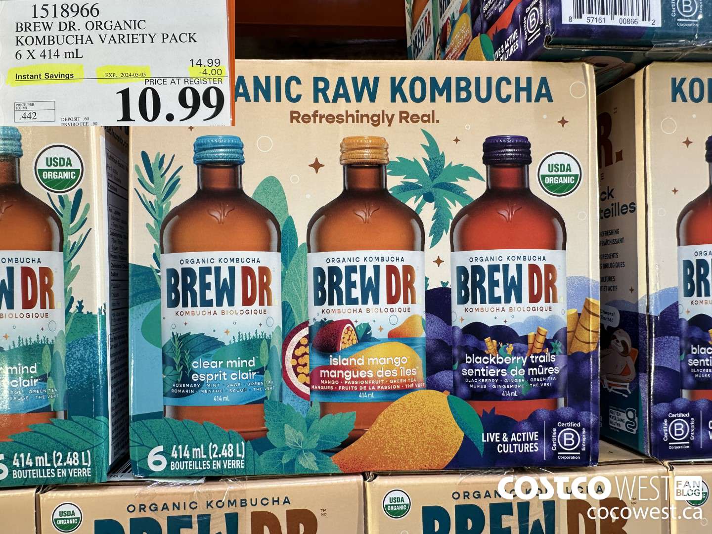 1518966 BREW DR. ORGANIC KOMBUCHA VARIETY PACK 6 X 414 mL ($4.00 INSTANT SAVINGS EXPIRES ON 2024-05-05) $10.99