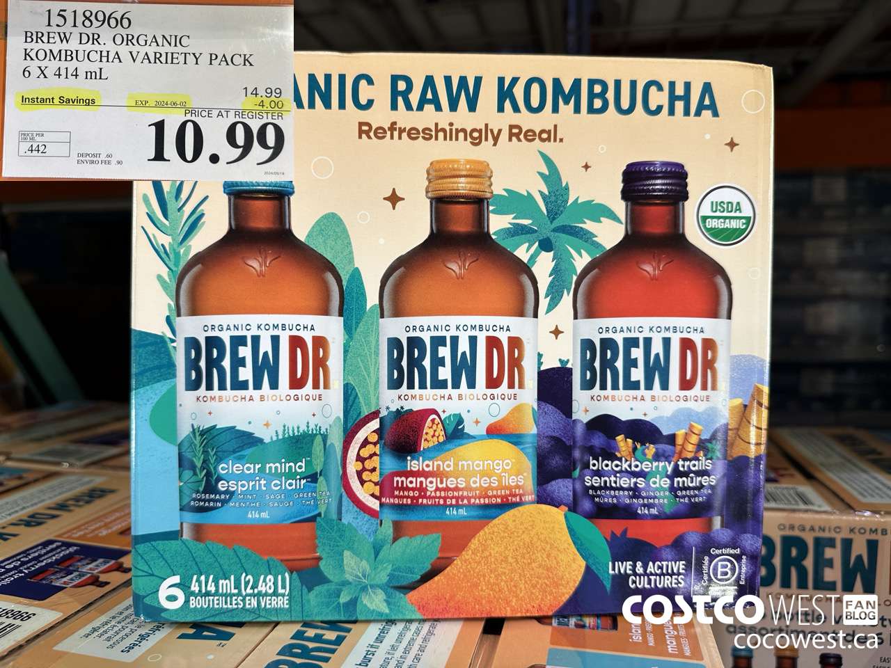1518966 BREW DR. ORGANIC KOMBUCHA VARIETY PACK 6 X 414 mL ($4.00 INSTANT SAVINGS EXPIRES ON 2024-06-02) $10.99
