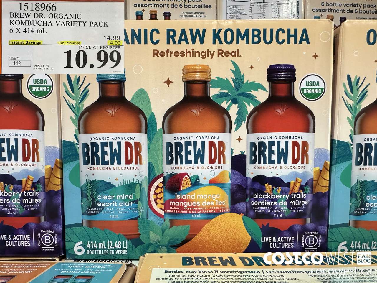 1518966 BREW DR. ORGANIC KOMBUCHA VARIETY PACK 6 X 414 mL ($4.00 INSTANT SAVINGS EXPIRES ON 2024-06-02) $10.99