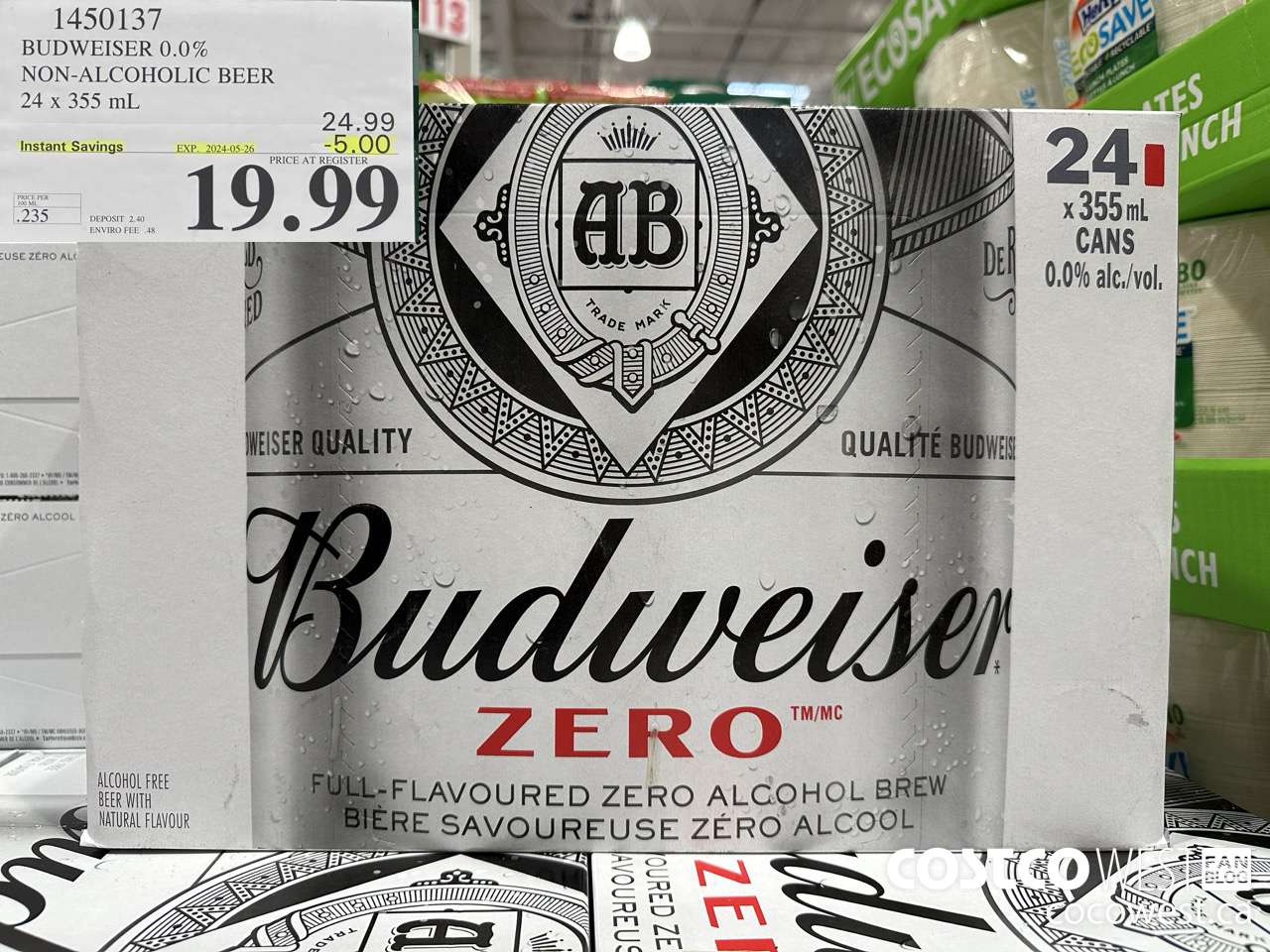 1450137 BUDWEISER 0.0% 24 x 355 mL ($5.00 INSTANT SAVINGS EXPIRES ON 2024-05-26) $19.99