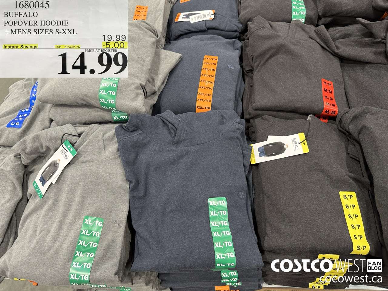 1680045 BUFFALO POPOVER HOODIE MENS SIZES S-XXL ($5.00 INSTANT SAVINGS EXPIRES ON 2024-05-26) $14.99