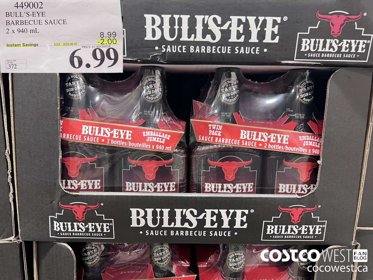 449002 BULLSEYE ORIGINAL BARBECUE SAUCE 2 X 940ML ($2.00 INSTANT SAVINGS EXPIRES ON 2024-06-02) $6.99