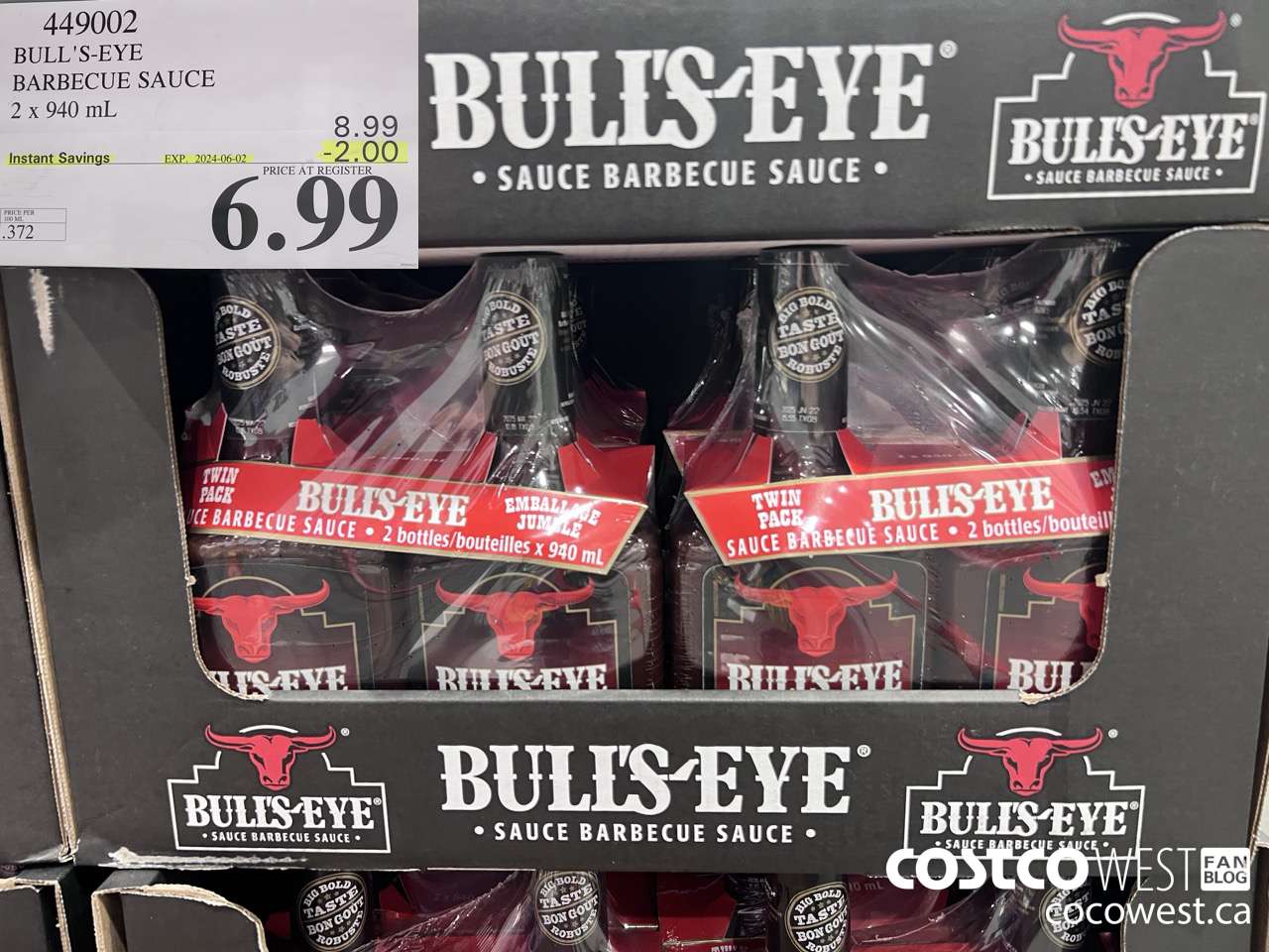 449002 BULLSEYE ORIGINAL BARBECUE SAUCE 2 X 940ML ($2.00 INSTANT SAVINGS EXPIRES ON 2024-06-02) $6.99