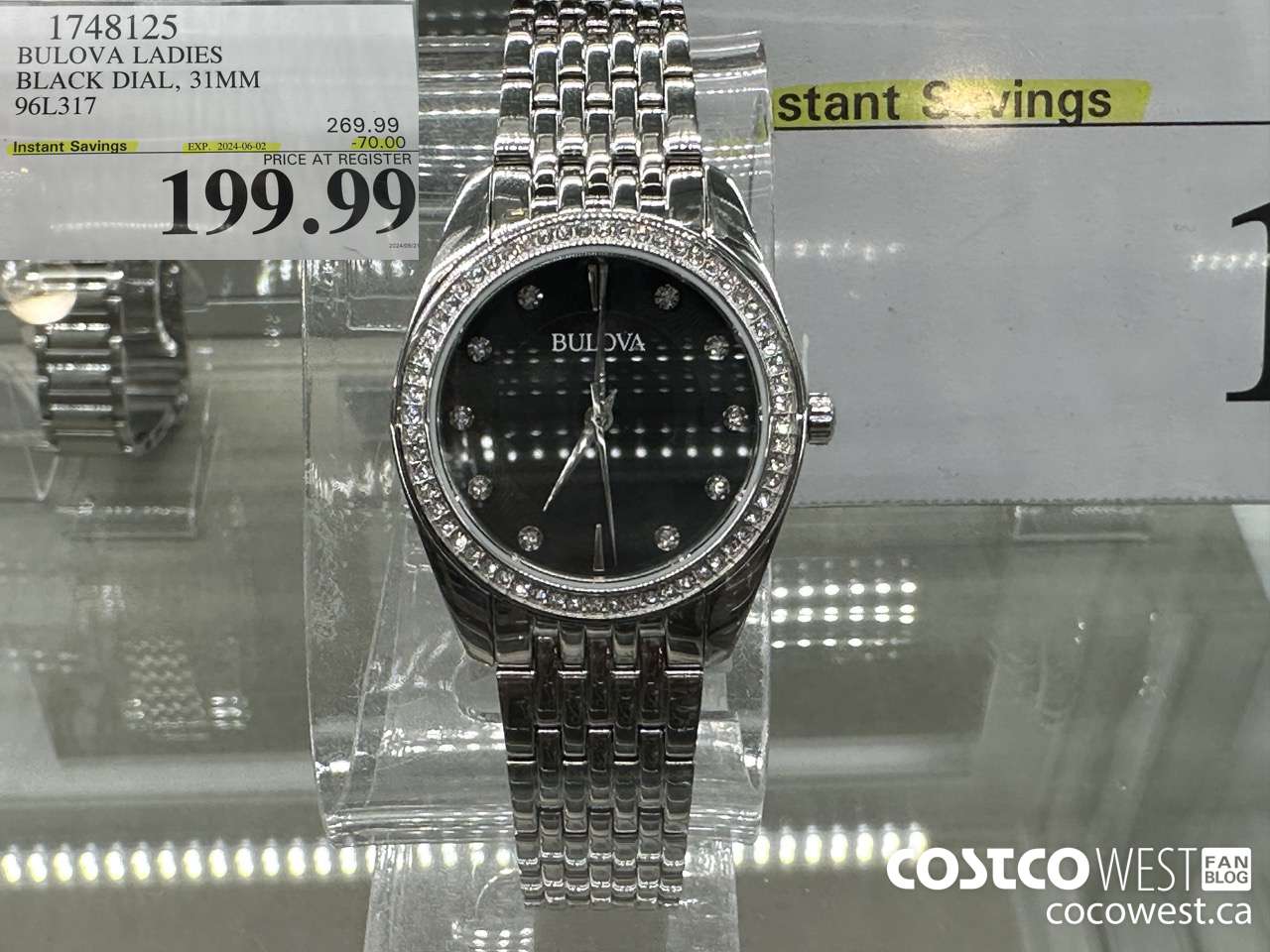 1748125 BULOVA LADIES BLACK DIAL, 31MM 96L317 ($70.00 INSTANT SAVINGS EXPIRES ON 2024-06-02) $199.99