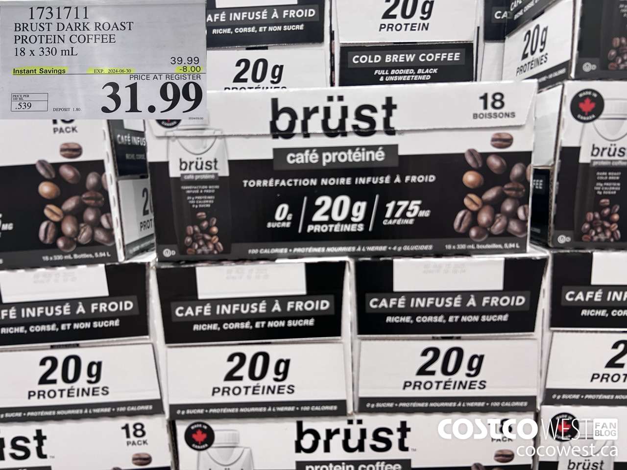 1731711 BURST DARK ROAST PROTEIN COFFEE 18 X 330ML ($8.00 INSTANT SAVINGS EXPIRES ON 2024-06-30) $31.99