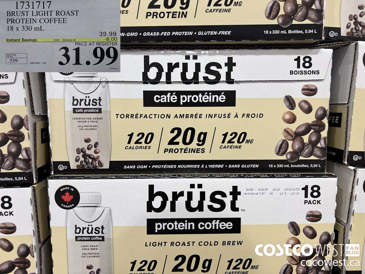 1731717 BURST LIGHT ROAST PROTEIN COFFEE 18 X 330ML ($8.00 INSTANT SAVINGS EXPIRES ON 2024-06-30) $31.99