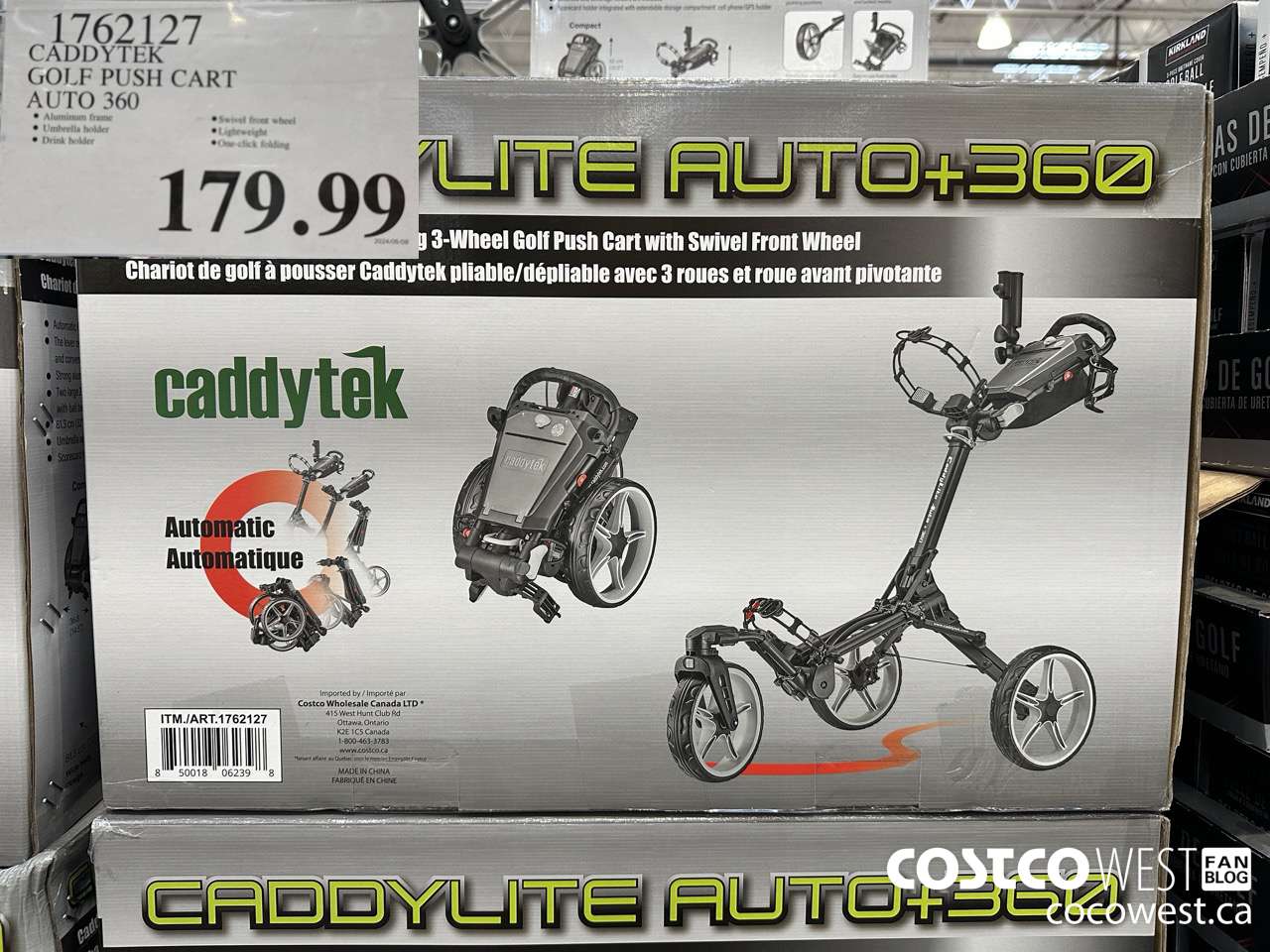 1762127 CADDYTEK GOLF PUSH CART AUTO 360 $179.99
