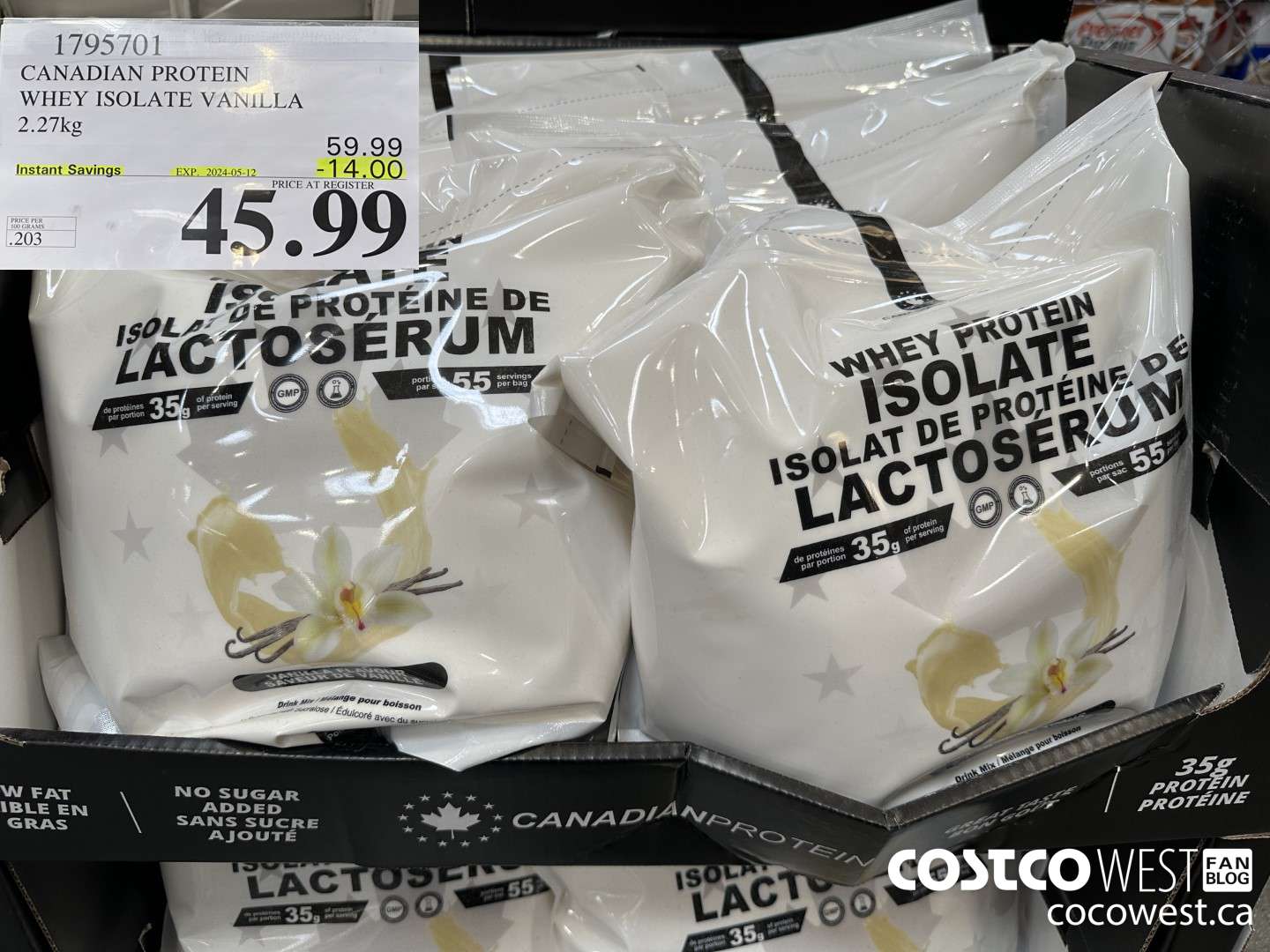 1795701 CANADIAN PROTEIN WHEY ISOLATE VANILLA 2.27KG ($14.00 INSTANT SAVINGS EXPIRES ON 2024-05-12) $45.99