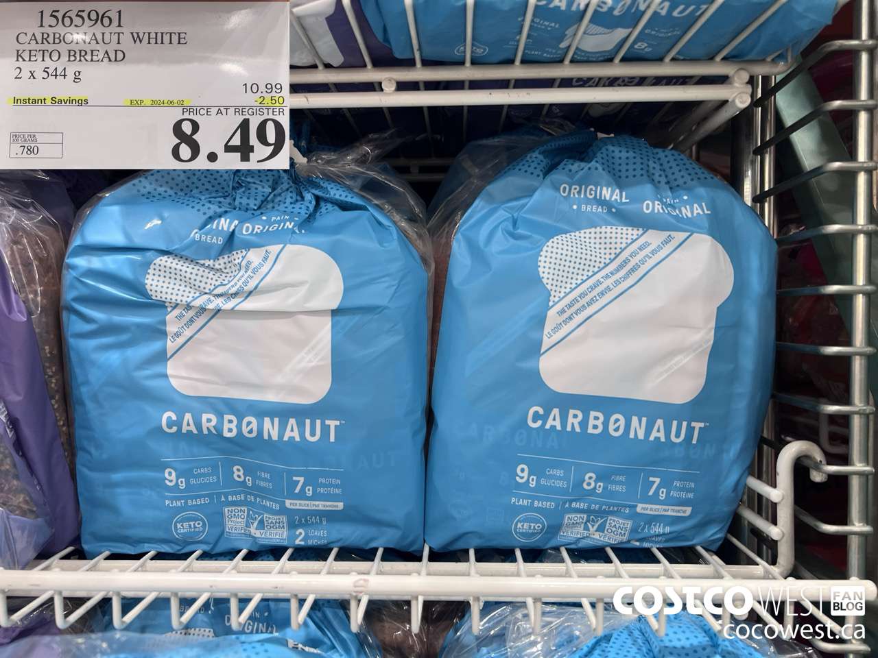 1565961 CARBONAUT WHITE KETO BREAD 2 x 544 g ($2.50 INSTANT SAVINGS EXPIRES ON 2024-06-02) $8.49