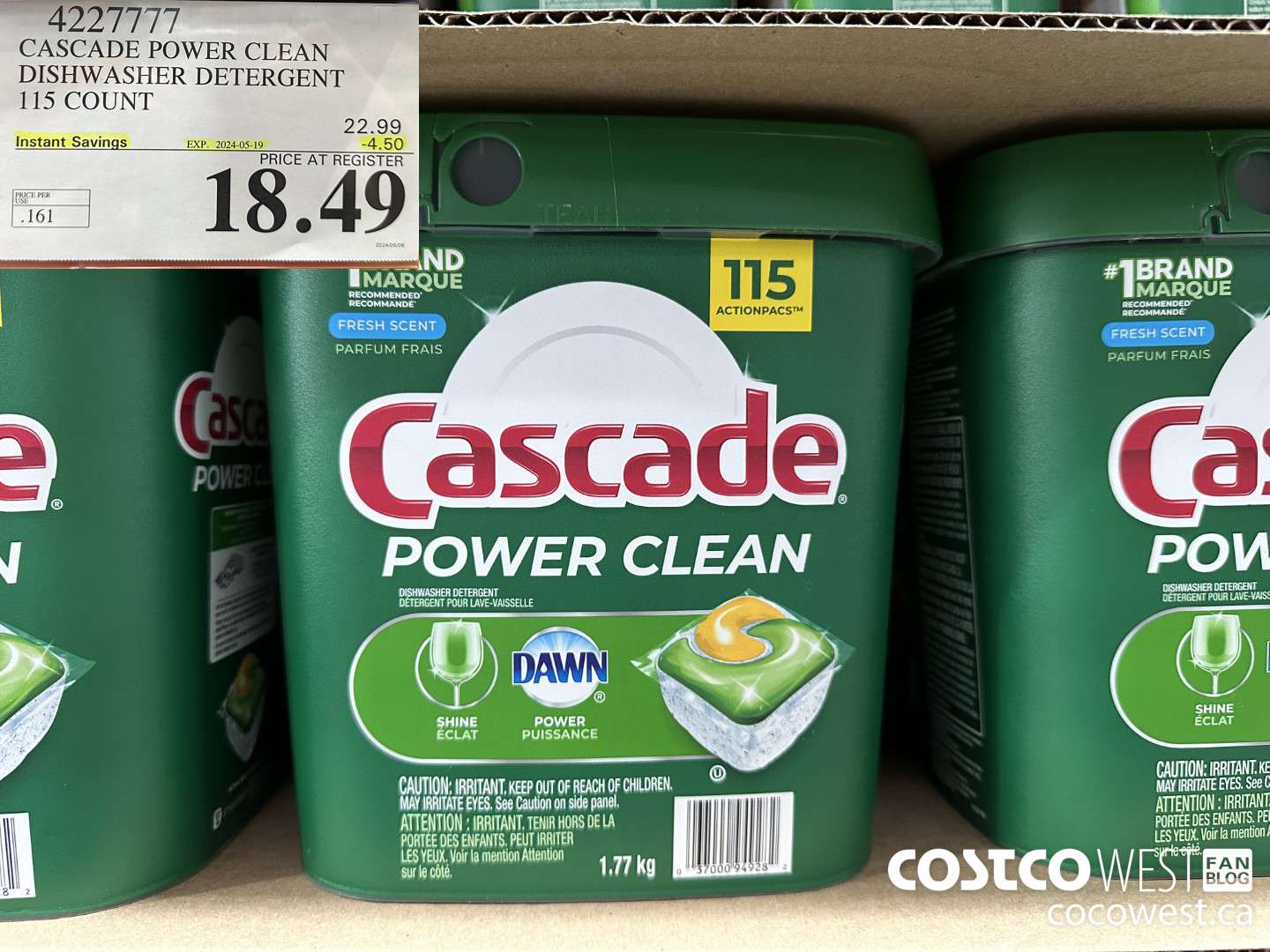 4227777 CASCADE POWER CLEAN DISHWASHER DETERGENT 115 COUNT ($4.50 INSTANT SAVINGS EXPIRES ON 2024-05-19) $18.49