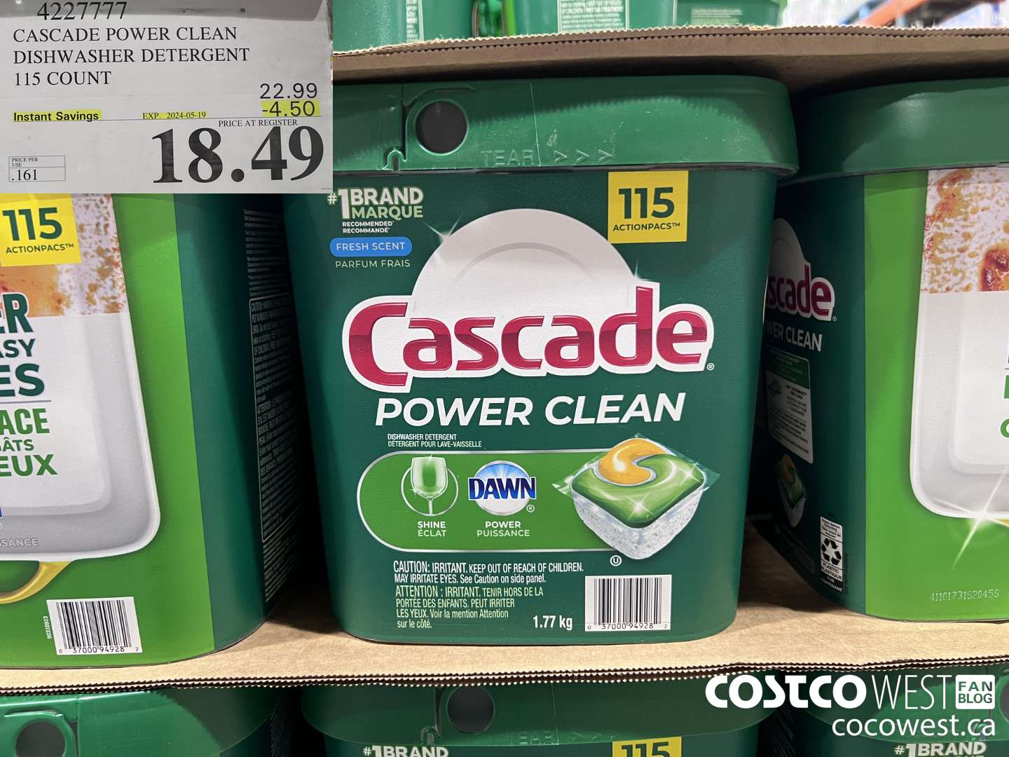 4227777 CASCADE POWER CLEAN DISHWASHER DETERGENT 115 COUNT ($4.50 INSTANT SAVINGS EXPIRES ON 2024-05-19) $18.49