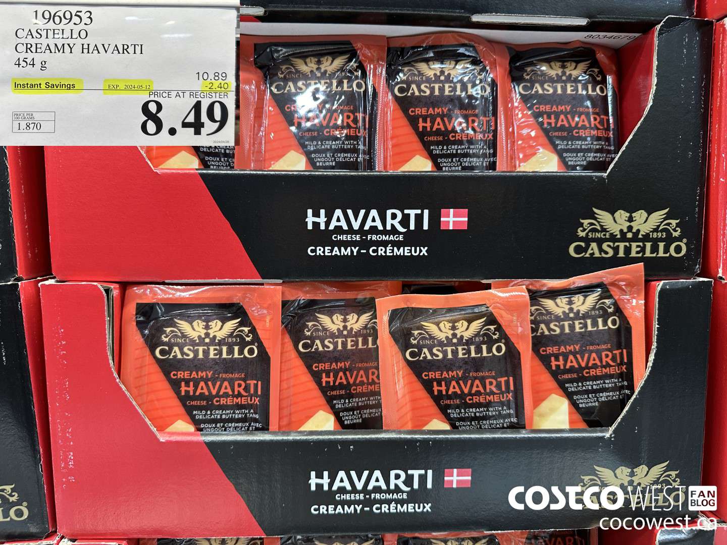 196953 CASTELLO CREAMY HAVARTI 454 g ($2.40 INSTANT SAVINGS EXPIRES ON 2024-05-12) $8.49