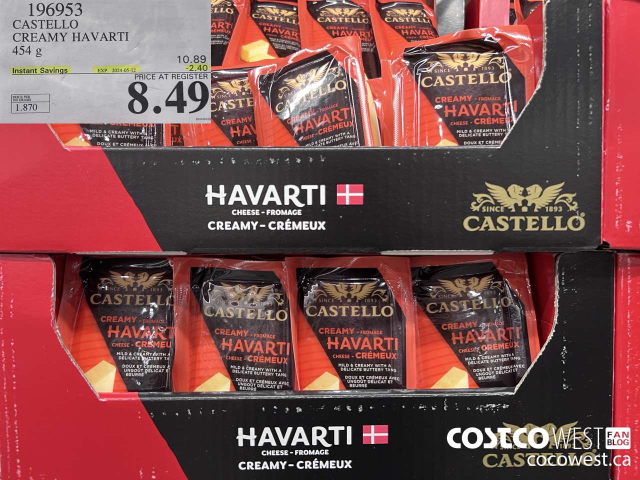 196953 CASTELLO CREAMY HAVARTI 454 g ($2.40 INSTANT SAVINGS EXPIRES ON 2024-05-12) $8.49