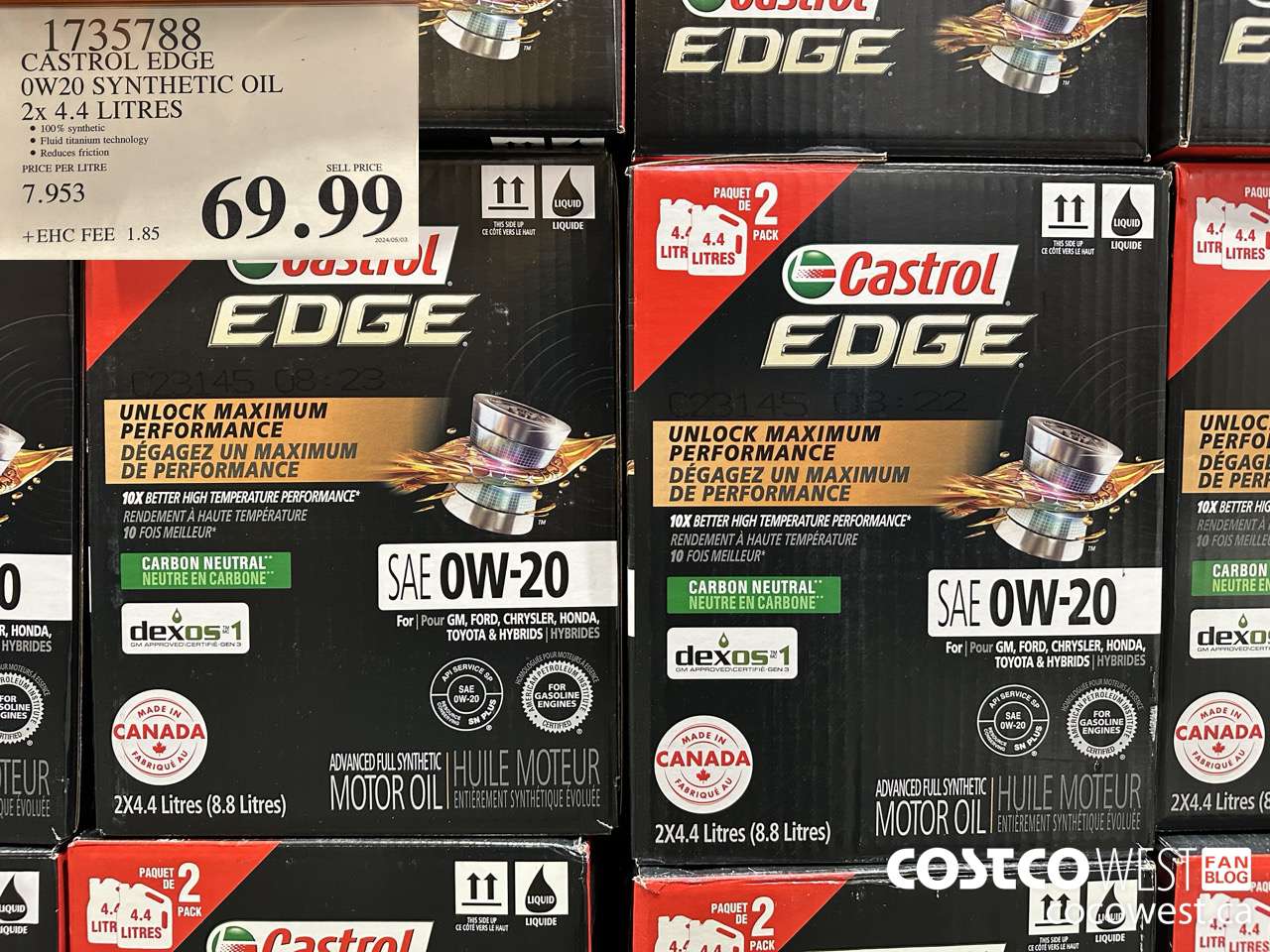 1735788 CASTROL EDGE 0W20 SYNTHETIC OIL 2 X 4.4 LITRES $69.99