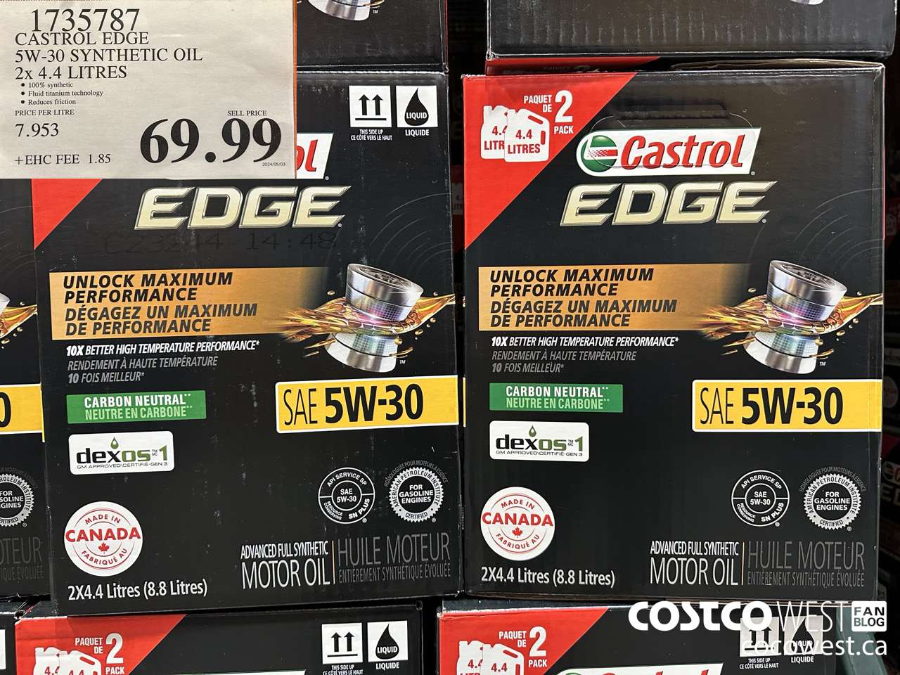 1735787 CASTROL EDGE 5W-30 SYNTHETIC OIL 2 X 4.4 LITRES $69.99
