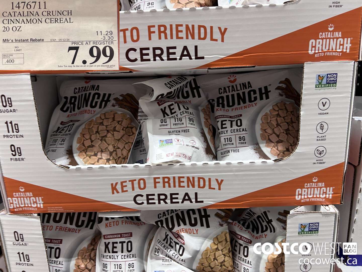 1476711 CATALINA CRUNCH KETO FRIENDLY CEREAL 20 OZ ($3.30 INSTANT SAVINGS EXPIRES ON 2024-05-12) $7.99