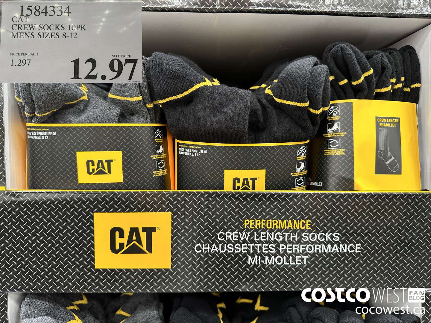 1584334 CAT CREW SOCKS 10PK MENS SIZES 8-12 $12.97