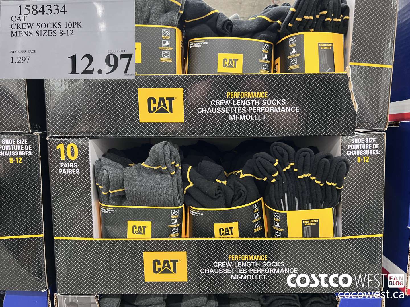 1584334 CAT CREW SOCKS 10PK MENS SIZES 8-12 $12.97