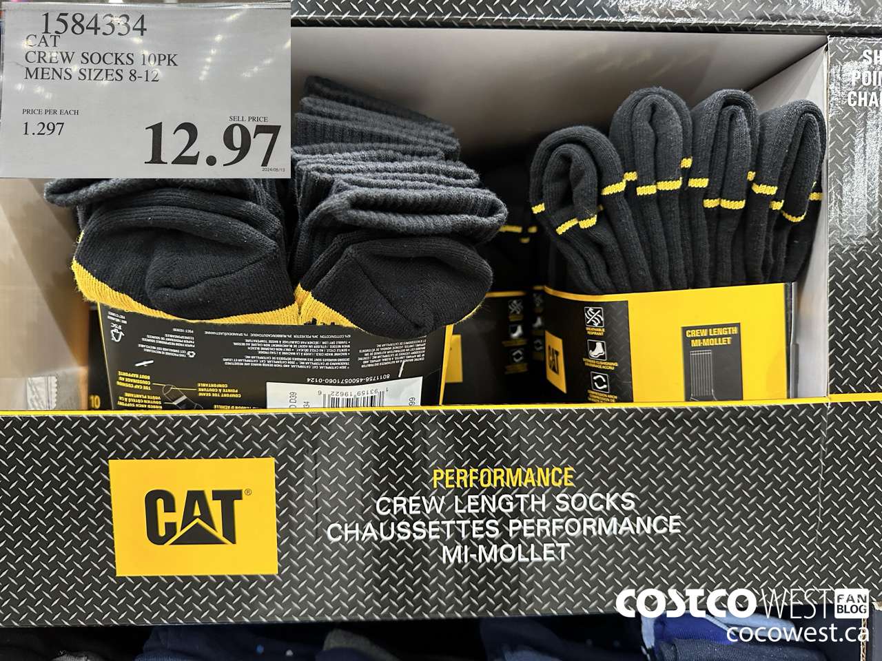 1584334 CAT CREW SOCKS 10PK MENS SIZES 8-12 $12.97