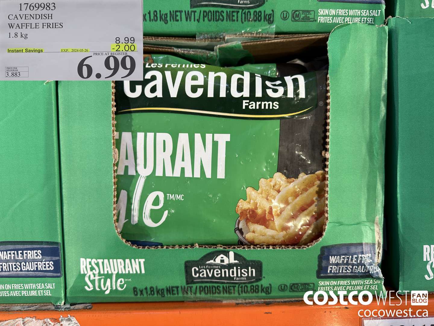 1769983 CAVENDISH WAFFLE FRIES 1.8 KG ($2.00 INSTANT SAVINGS EXPIRES ON 2024-05-26) $6.99