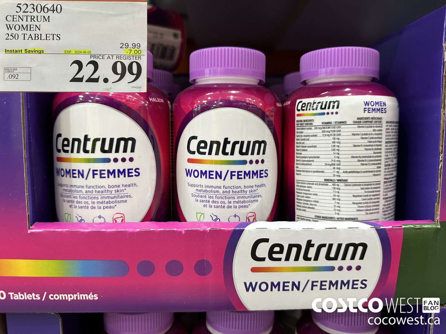 5230640 CENTRUM WOMEN 250 TABLETS ($7.00 INSTANT SAVINGS EXPIRES ON 2024-06-02) $22.99