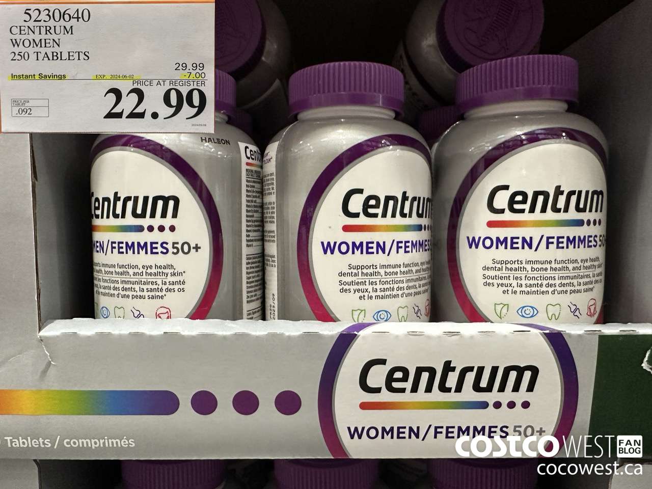 5230640 CENTRUM WOMEN 250 TABLETS ($7.00 INSTANT SAVINGS EXPIRES ON 2024-06-02) $22.99
