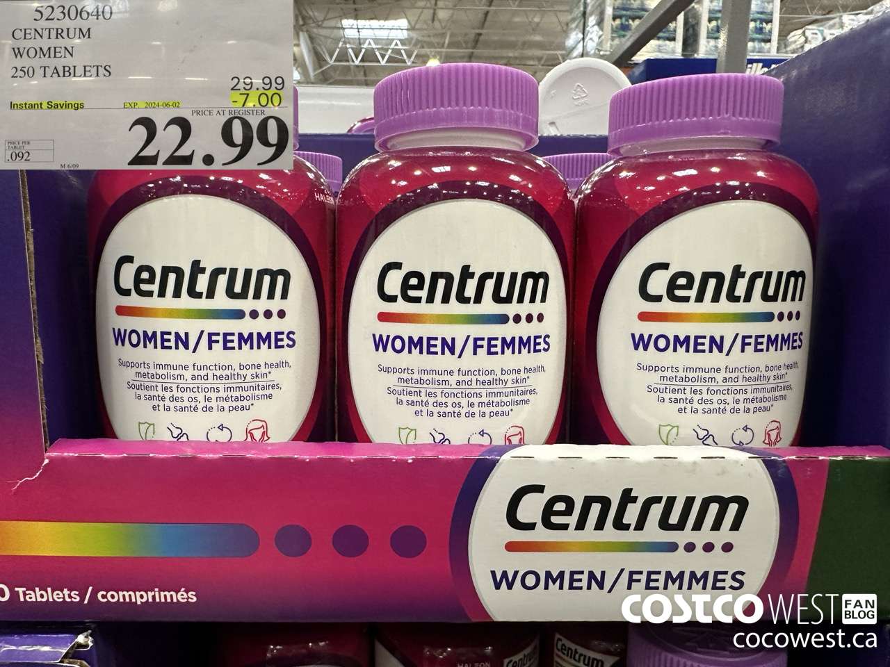 5230640 CENTRUM WOMEN 250 TABLETS ($7.00 INSTANT SAVINGS EXPIRES ON 2024-06-02) $22.99