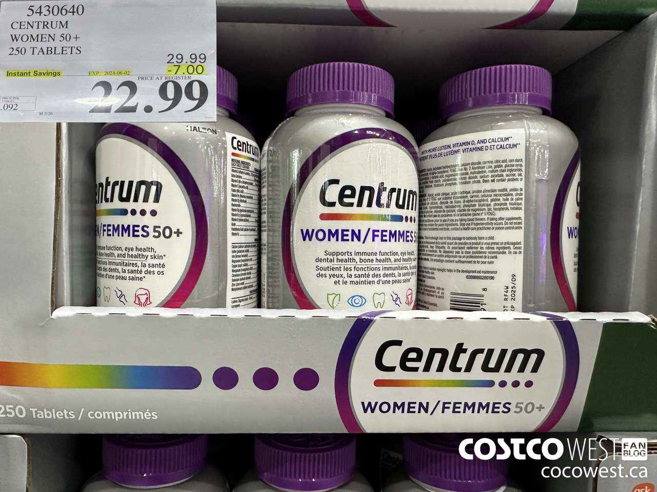 5430640 CENTRUM WOMEN 50+  250 TABLET ($7.00 INSTANT SAVINGS EXPIRES ON 2024-06-02) $22.99