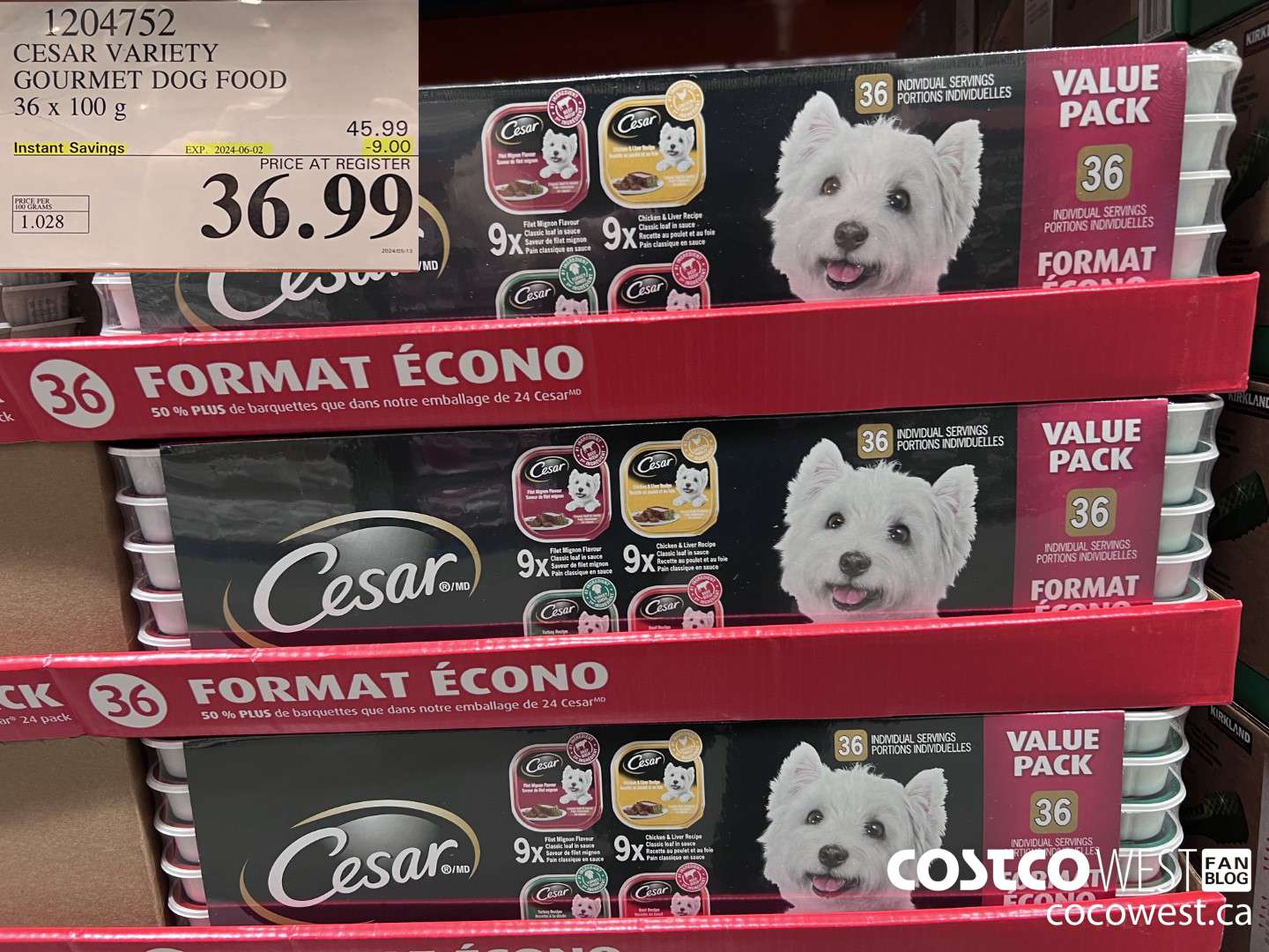 1204752 CESAR VARIETY GOURMET DOG FOOD 36 x 100 g ($9.00 INSTANT SAVINGS EXPIRES ON 2024-06-02) $36.99