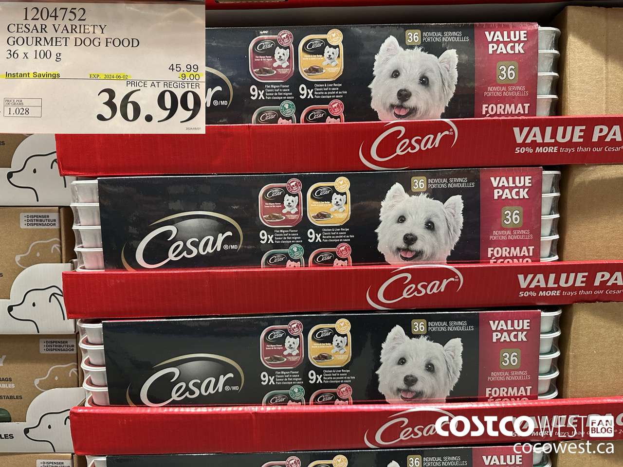 1204752 CESAR VARIETY GOURMET DOG FOOD 36 x 100 g ($9.00 INSTANT SAVINGS EXPIRES ON 2024-06-02) $36.99