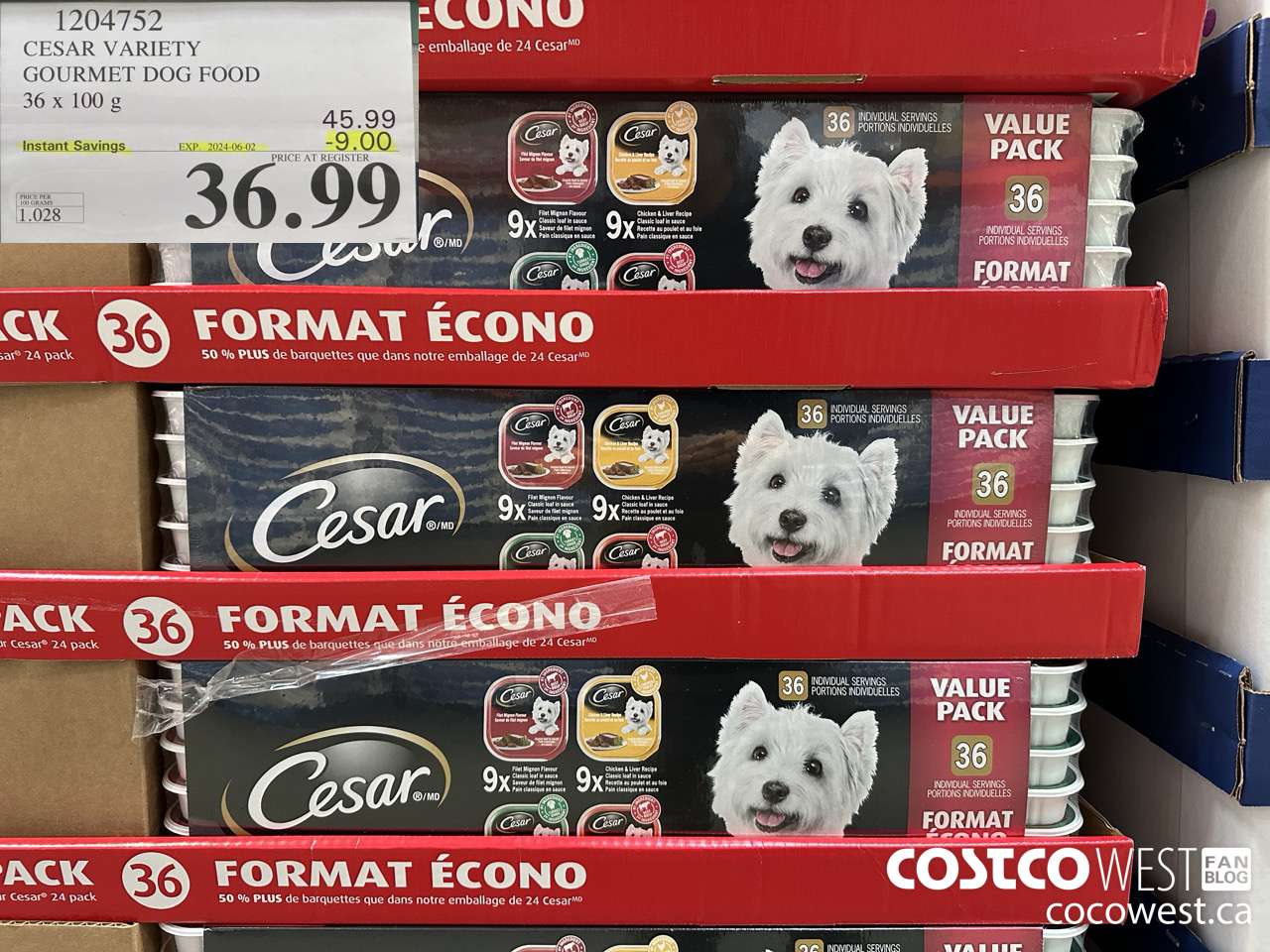 1204752 CESAR VARIETY GOURMET DOG FOOD 36 x 100 g ($9.00 INSTANT SAVINGS EXPIRES ON 2024-06-02) $36.99