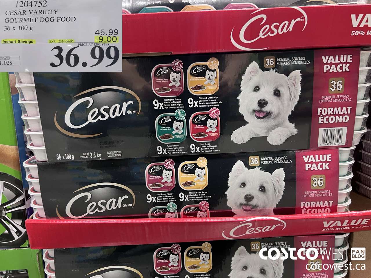 1204752 CESAR VARIETY GOURMET DOG FOOD 36 x 100 g ($9.00 INSTANT SAVINGS EXPIRES ON 2024-06-05) $36.99