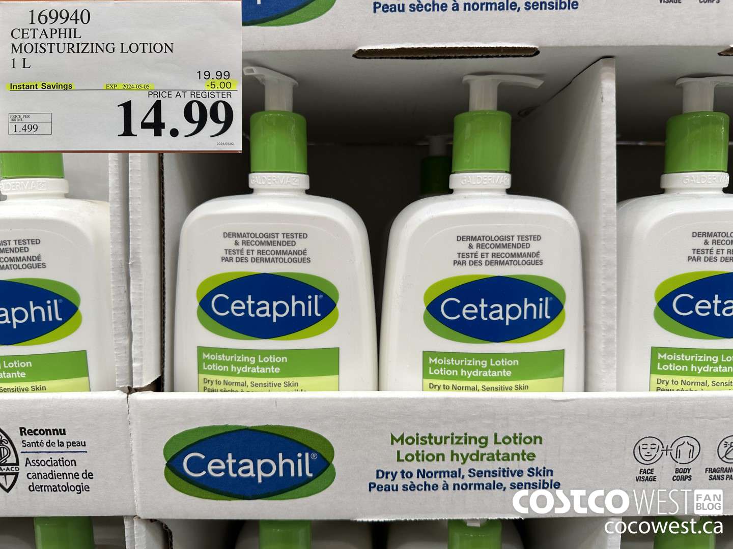 169940 CETAPHIL MOISTURIZING LOTION 1L ($5.00 INSTANT SAVINGS EXPIRES ON 2024-05-05) $14.99