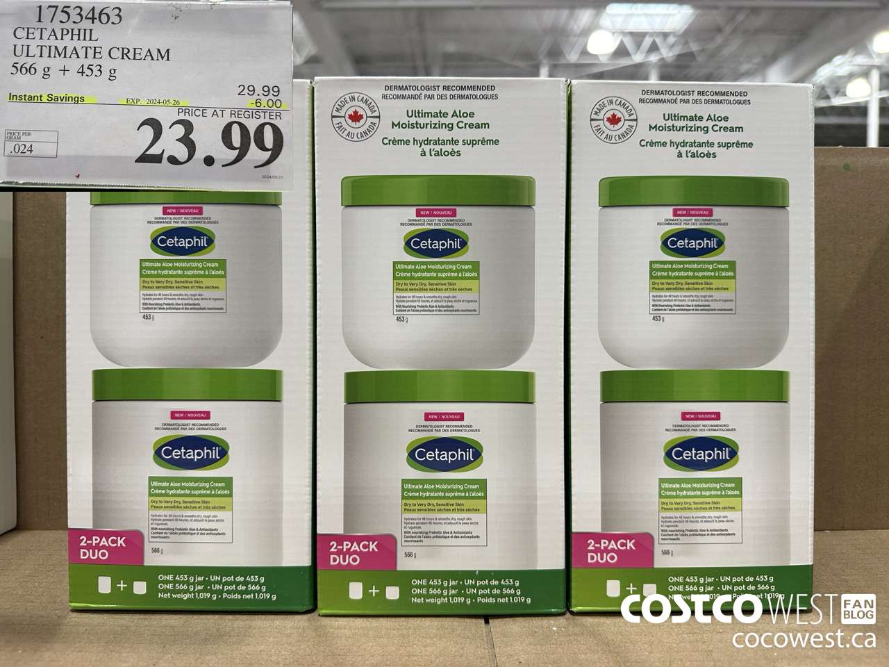 1753463 CETAPHIL ULTIMATE CREAM 566 G + 453 G ($6.00 INSTANT SAVINGS EXPIRES ON 2024-05-26) $23.99