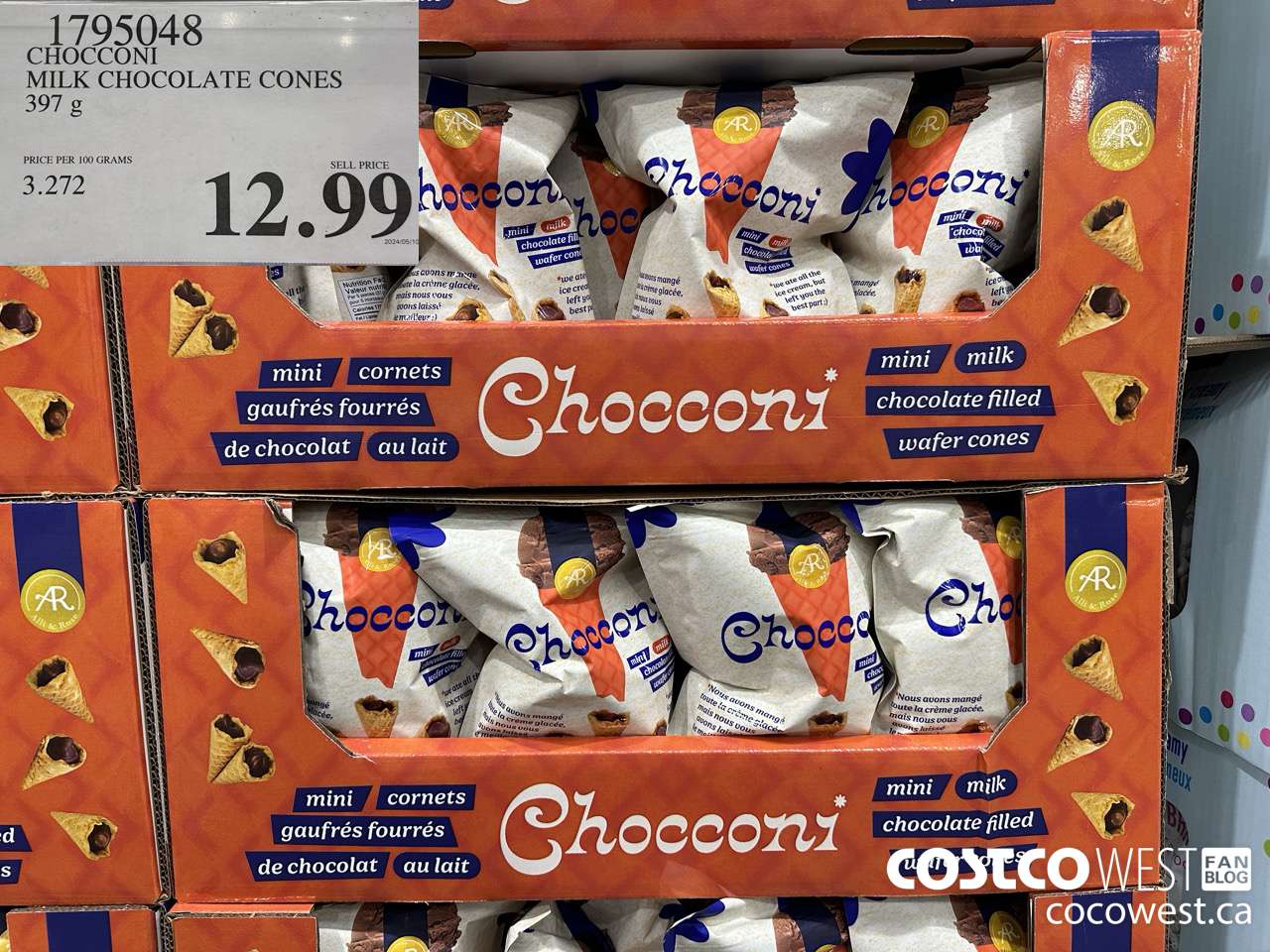 1795048 CHOCCONI MILK CHOCOLATE CONES 397G $12.99
