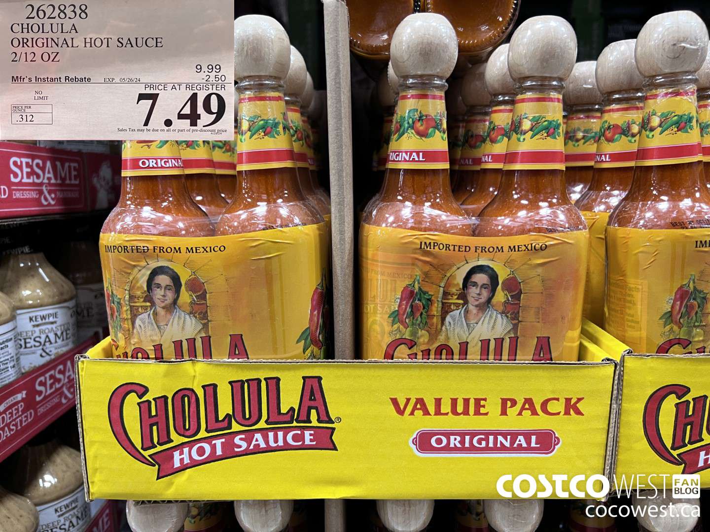 262838 CHOLULA ORIGINAL HOT SAUCE 2/12 OZ ($2.50 INSTANT SAVINGS EXPIRES ON 2024-05-26) $7.49