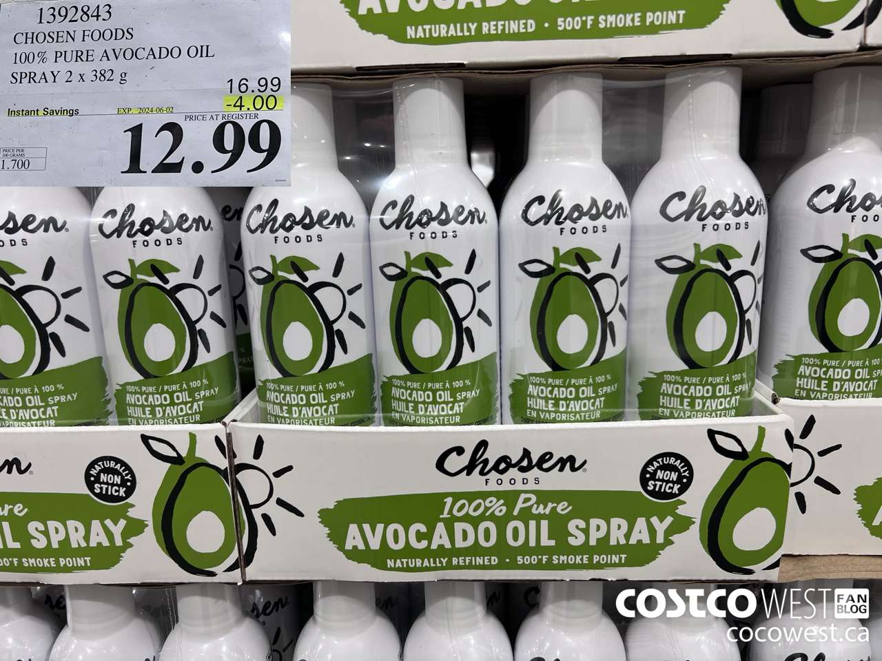 1392843 CHOSEN FOODS 100% PURE AVOCADO OIL SPRAY 2 x 382 g ($4.00 INSTANT SAVINGS EXPIRES ON 2024-06-02) $12.99