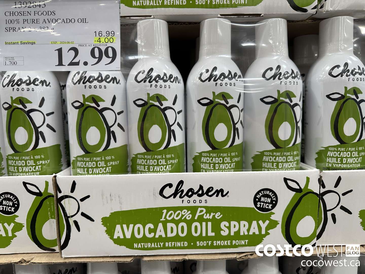 1392843 CHOSEN FOODS 100% PURE AVOCADO OIL SPRAY 2 x 382 g ($4.00 INSTANT SAVINGS EXPIRES ON 2024-06-02) $12.99