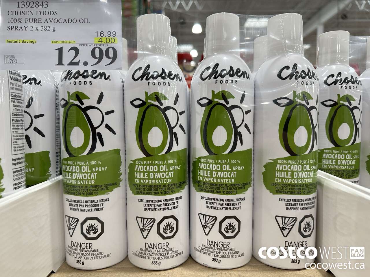 1392843 CHOSEN FOODS 100% PURE AVOCADO OIL SPRAY 2 x 382 g ($4.00 INSTANT SAVINGS EXPIRES ON 2024-06-02) $12.99