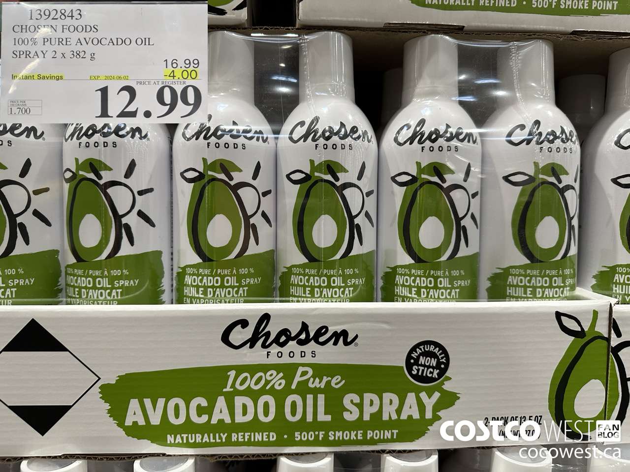 1392843 CHOSEN FOODS 100% PURE AVOCADO OIL SPRAY 2 x 382 g ($4.00 INSTANT SAVINGS EXPIRES ON 2024-06-02) $12.99