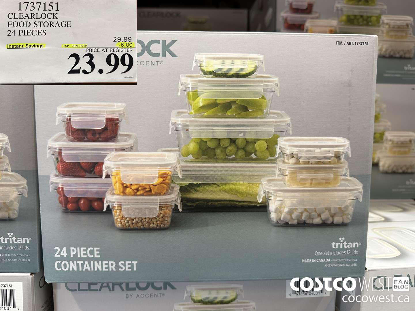 1737151 CLEARLOCK FOOD STORAGE 24 PIECES ($6.00 INSTANT SAVINGS EXPIRES ON 2024-05-05) $23.99