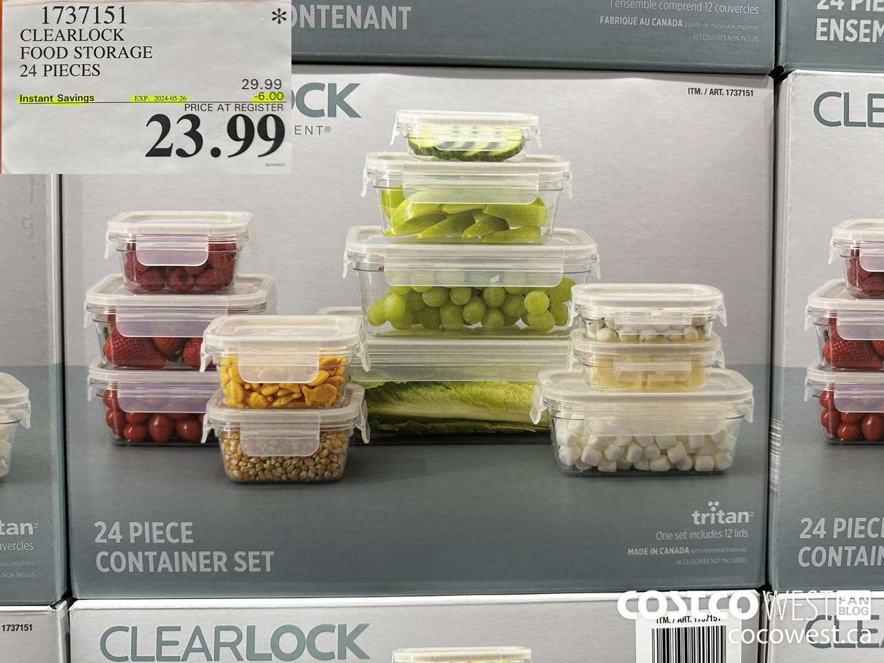 1737151 CLEARLOCK FOOD STORAGE 24 PIECES ($6.00 INSTANT SAVINGS EXPIRES ON 2024-05-26) $23.99