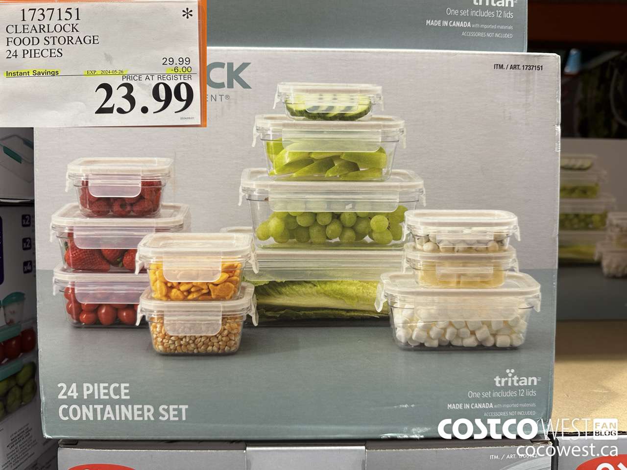1737151 CLEARLOCK FOOD STORAGE 24 PIECES ($6.00 INSTANT SAVINGS EXPIRES ON 2024-05-26) $23.99